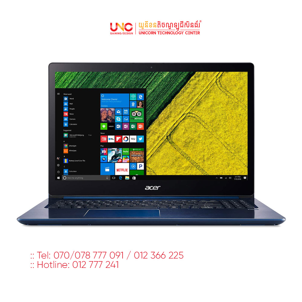 ACER SWIFT 3SF315-51 CPU:I3-7100 RAM:4GB DDR4 STORAGE:1TB HDD-2.5VGA:INTER HDGRAPHIC620