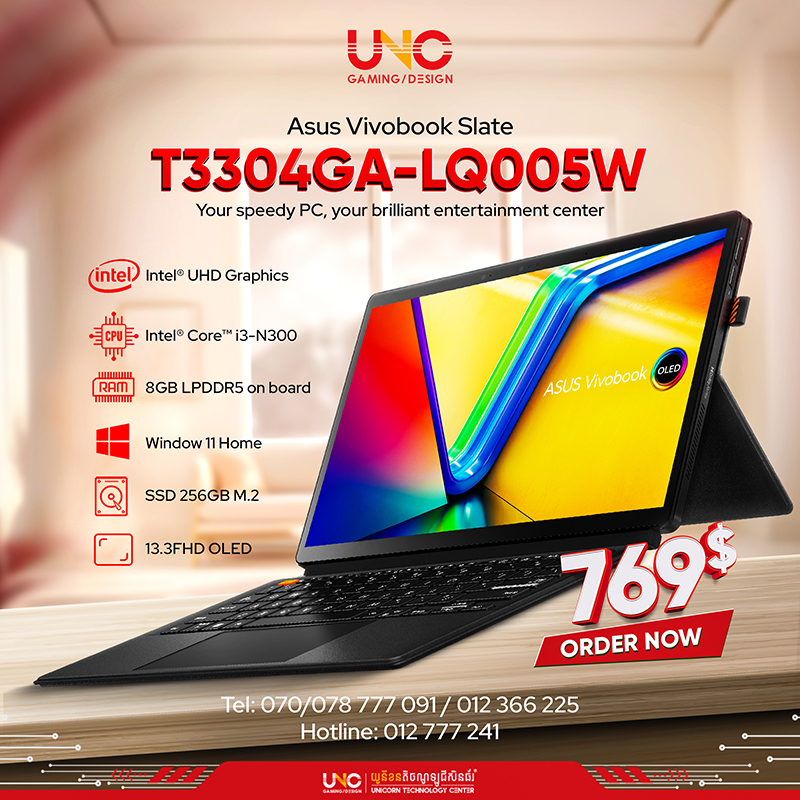 Asus Vivobook T3304GA-LQ005W 2K-BLACK Intel Core i3 N300/LPDDR5 8G [ON BD.]/256G UFS/ 13.3"" FHD 60Hz OLED/ Win11/ SLEEVE,STYLUS,STAND"